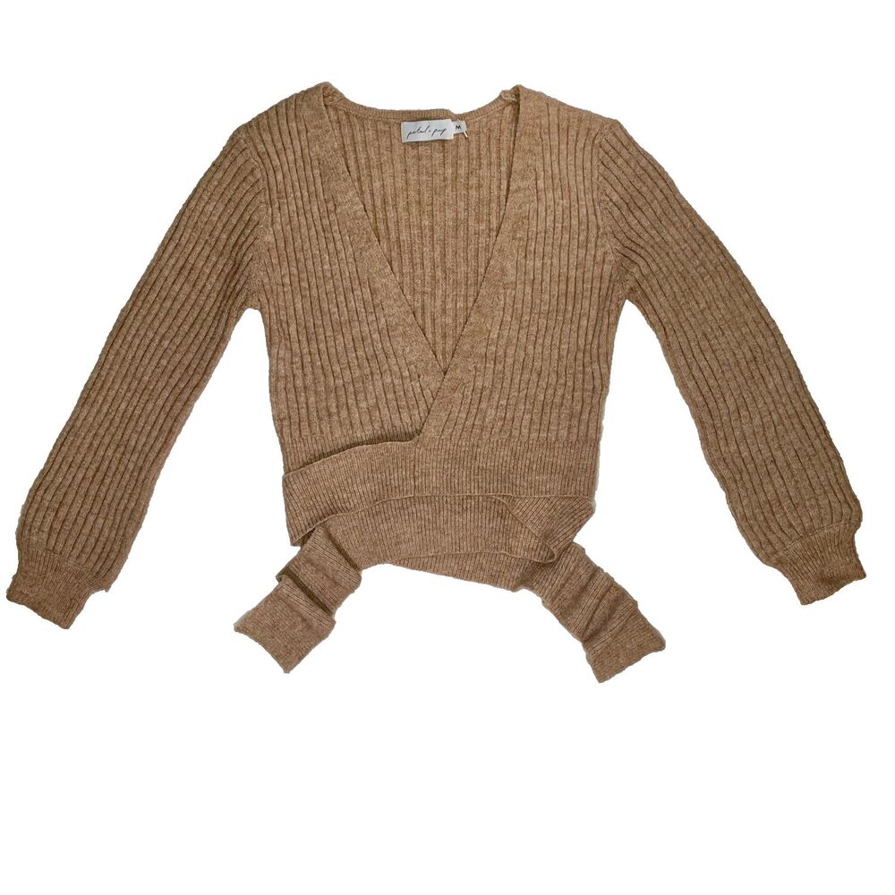 Petal & Pup - Wrap tie Knit Top Sweater Beige / Camel size Med - Picture 2 of 7